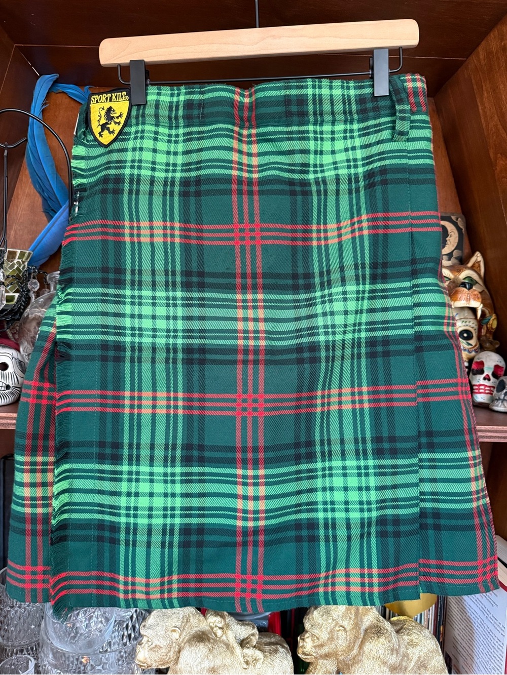 Vintage Sport Kilt - Green Plaid A-Line Kilt - Men’s Large